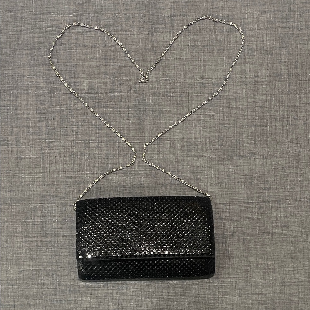 Jessica McClintock Black Sequin Chain Shoulder Clutch